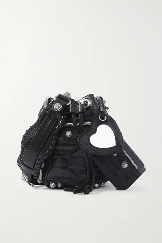 Balenciaga - Le Cagole Xs Studded Croc-effect Leather Bucket Bag - Black
