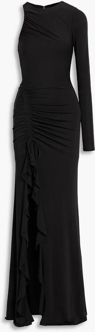 Korine one-sleeve ruched stretch-jersey maxi dress