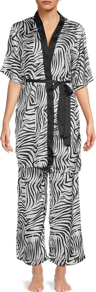 2-Piece Zebra Print Robe & Pajama Set
