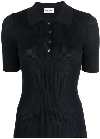 Ribbed Short-Sleeve Polo Top