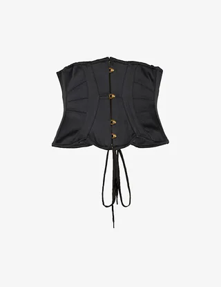 Womens Black Damson ace-up Satin Corset