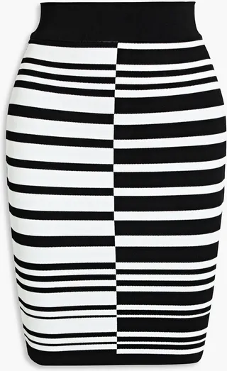 Striped stretch-knit mini skirt