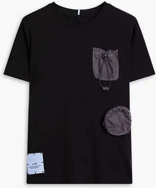 Ripstop-trimmed appliquéd cotton-blend jersey T-shirt