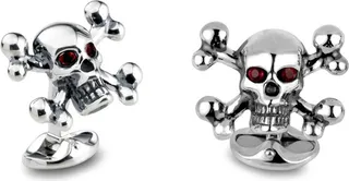 Deakin & Francis - Deakin & Francis Sterling Silver Skull & Cross Bones With Ruby Eyes