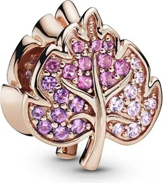 Pandora Moments 14K Rose Gold Plated Crystal Leaf Charm