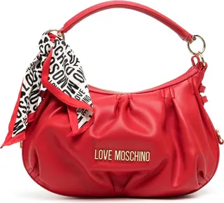 Scarf-Detail Leather Shoulder Bag