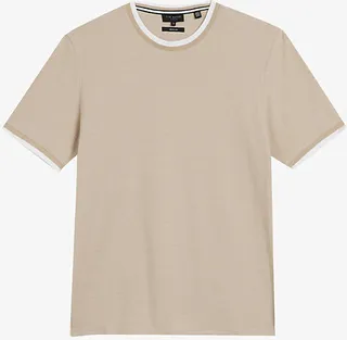 Mens Tan Bowker Textured Contrasting-trim Cotton T-shirt
