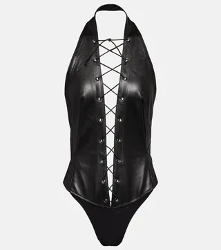 Tyce lace-up leather bodysuit