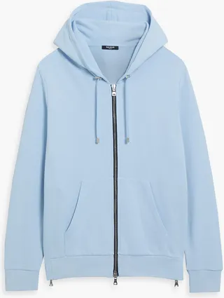 Printed French cotton-terry zip-up hoodie