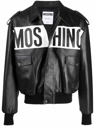 Logo-Print Leather Jacket