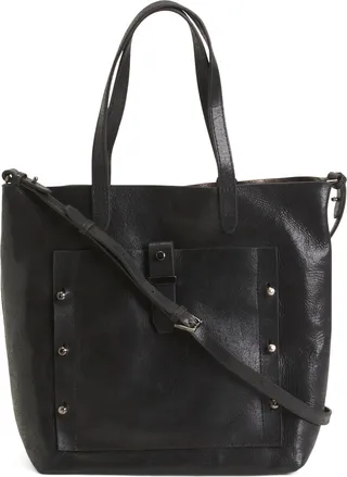 Leather Warren Front Pocket Tote With Shoulder Strap