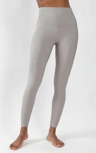 90 Degree By Reflex Interlink Ribbed Elastic Free High Waist Basic Ankle Legging - Frozen Beach - X Large