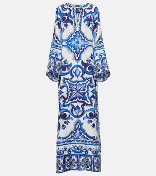 Printed silk twill kaftan