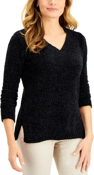 Womens V-Neck Soft Pullover Sweater