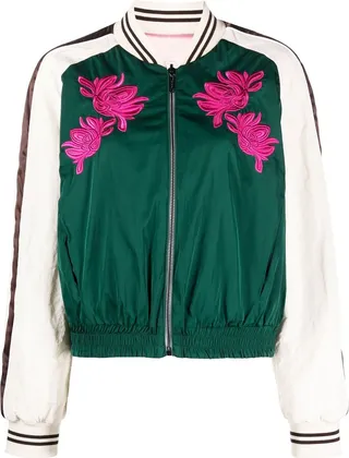 Floral-Embroidered Bomber Jacket
