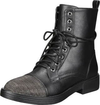 XYLA Womens Metal Toe Low Heel Combat Boots