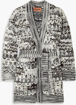 Belted intarsia-knit alpaca-blend cardigan