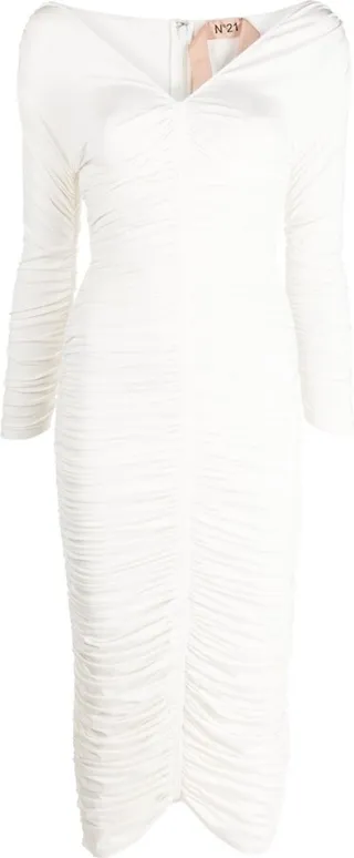 Ruched-Bodice Midi Dress