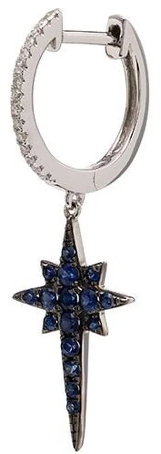 14kt White Gold Sapphire Star Drop Diamond Hoop