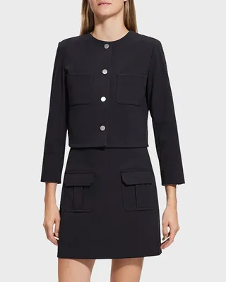 Straight Cropped Jacket with Patch Pockets