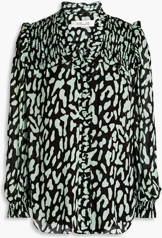 Gian Carlo shirred leopard-print georgette blouse