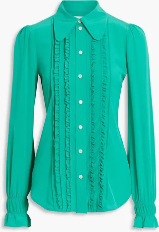 Ruffled silk crepe de chine blouse