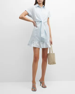 Tara Tie-Front Flounce Mini Shirtdress