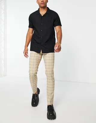 ASOS DESIGN skinny pants in stone window pane