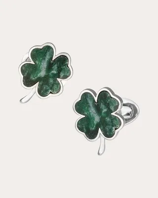 Four Leaf Clover Green Onyx & Sterling Silver Cufflinks