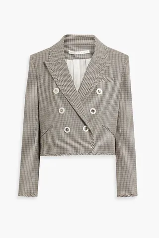 Nevis cropped double-breasted houndstooth tweed blazer