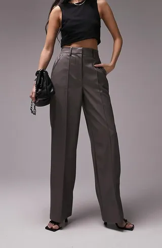 Wide Leg Faux Leather Trousers