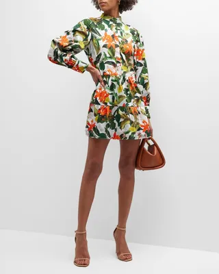 Cailin Floral Button-Front Long-Sleeve Mini Dress
