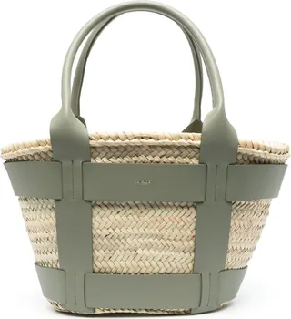 Khaki Green Leather And Raffia Santorini Handbag