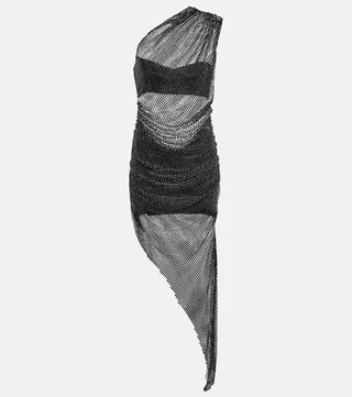 Crystal-embellished mesh midi dress