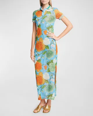 x Paula's Ibiza Rose Printed Long Polo Dress