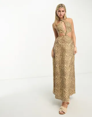 Charlie Holiday Mustang animal print maxi dress in brown