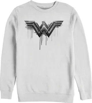Men's Zack Snyder Justice League Wonder Woman Silver Logo Sweatshirt - White - Medium