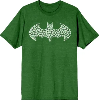 Batman Four Leaf Clover Pattern Batman Logo Crew Neck Short Sleeve Green Men’s T-shirt-3XL