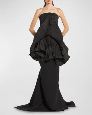 Untold Petal Pleated Drape Strapless Top