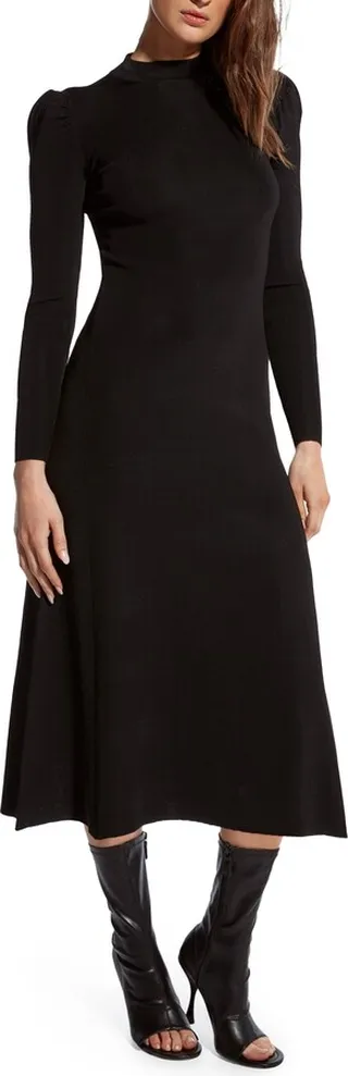 Harvest Moon Puff Long Sleeve Midi Sweater Dress