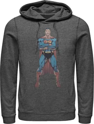 Men's Superman Bold Hero Pose Pull Over Hoodie - Charcoal Heather - Medium