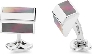 Deakin & Francis - Deakin & Francis Sterling Silver Pyramid Shape Cufflinks With Grey Mother-Of-Pearl Inlay