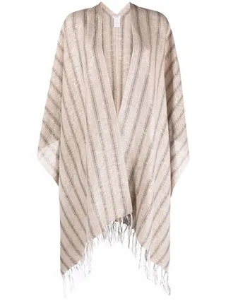 Striped Linen-Blend Poncho