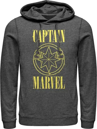 Men's Marvel Captain Marvel Stained Star Symbol Pull Over Hoodie - Charcoal Heather - 2X Large