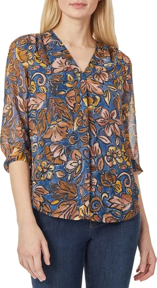 Floral Pleat Front Chiffon Tunic Top