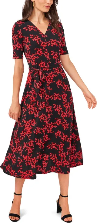Floral Print Tie Front Midi Dress