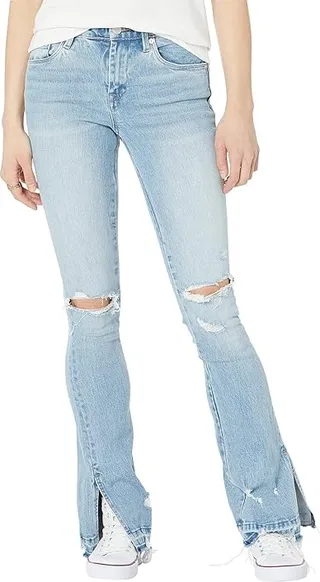 Blank NYC Hoyt Mini Boot Denim Jeans with Ripped Knees and Side Slit Released Hem in Blue (No Thanks) Women's Jeans