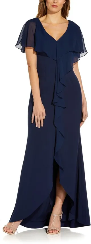Chiffon Overlay Crepe Mermaid Gown