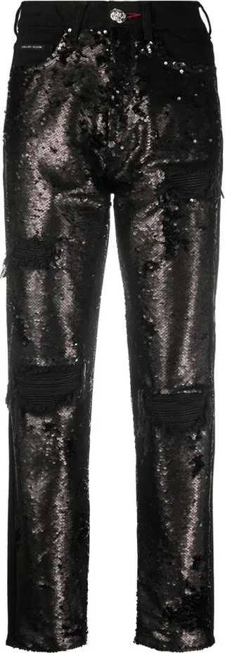 Sequin-Embellished High-Waisted Jeans