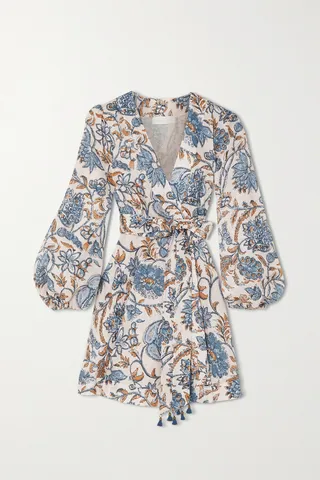 Zimmermann - Vitali Floral-print Linen Wrap Dress - Blue